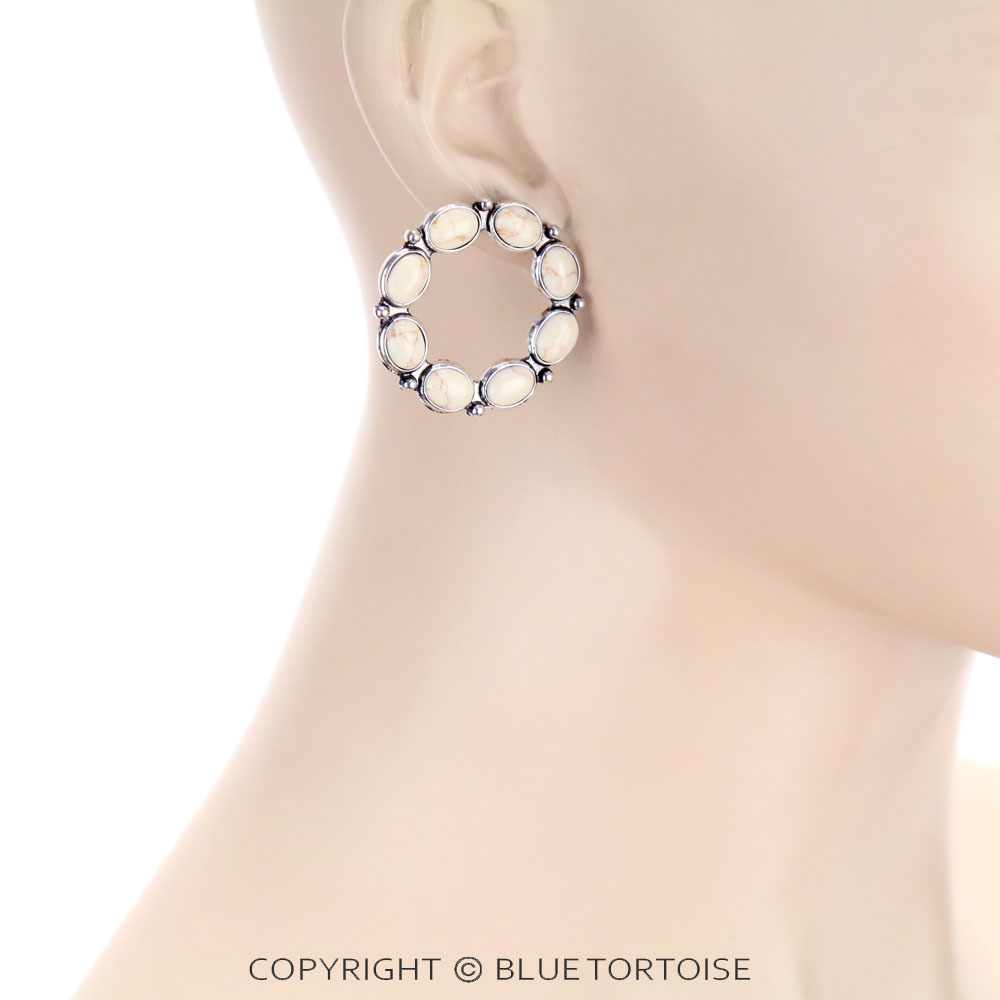 Circle Shape Stone Stud Earrings - Image 2