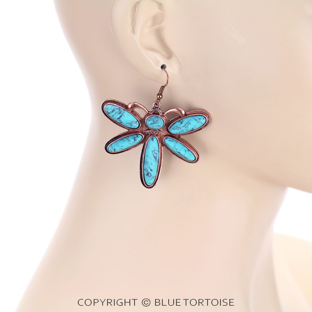 Dragonfly Stone Dangle Earrings - Image 2