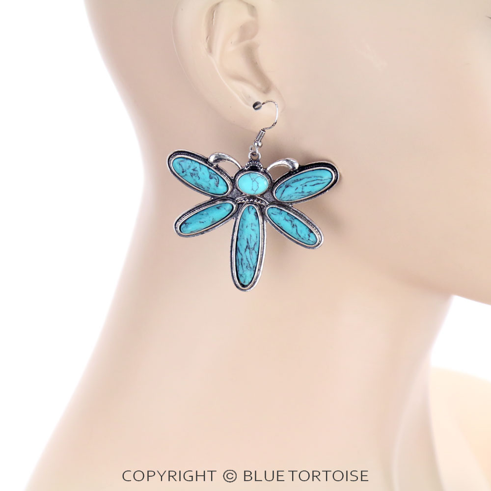 Dragonfly Stone Dangle Earrings - Image 2