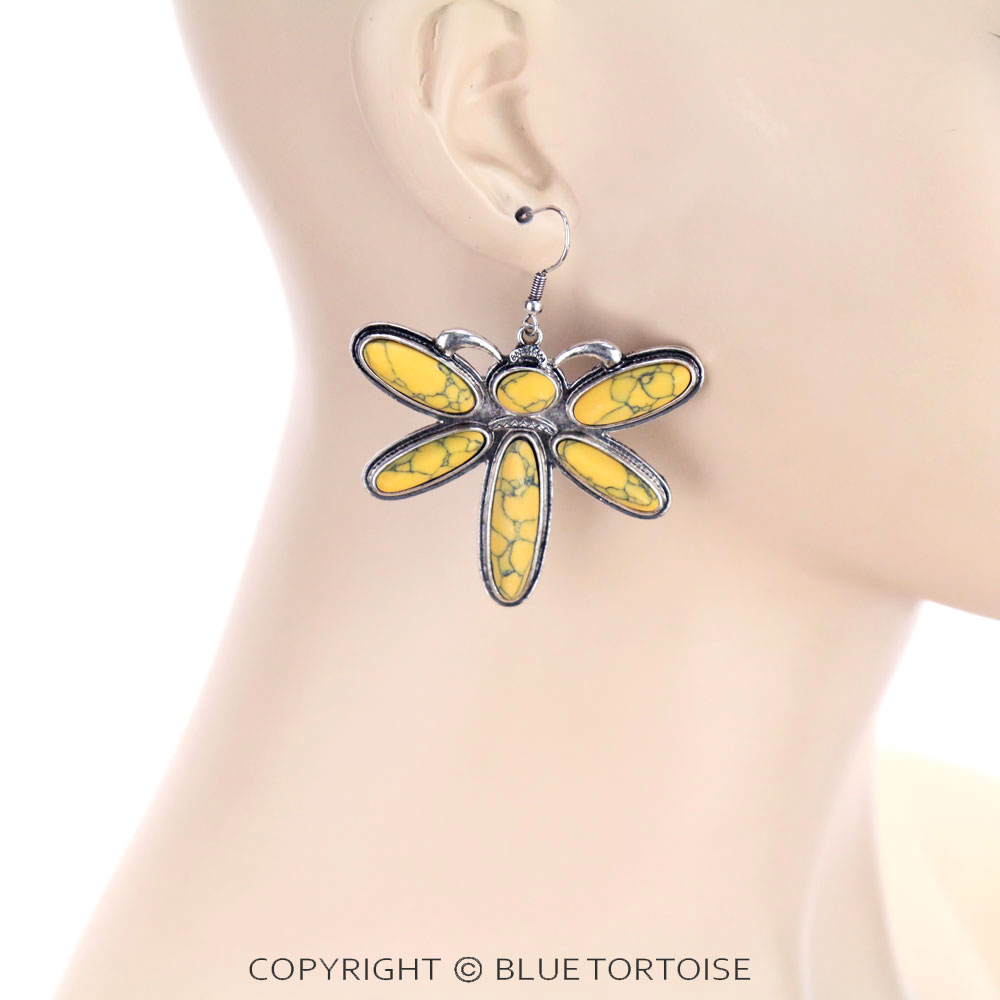 Dragonfly Stone Dangle Earrings - Image 2