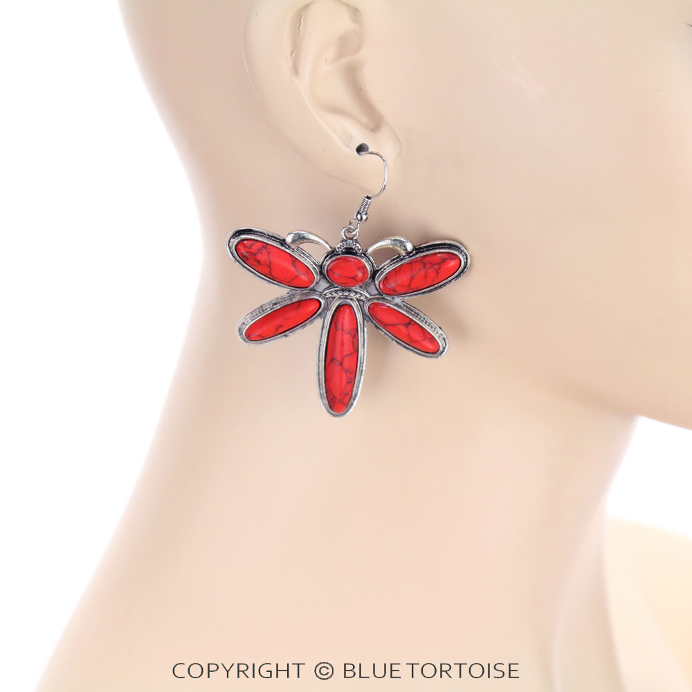 Dragonfly Stone Dangle Earrings - Image 2