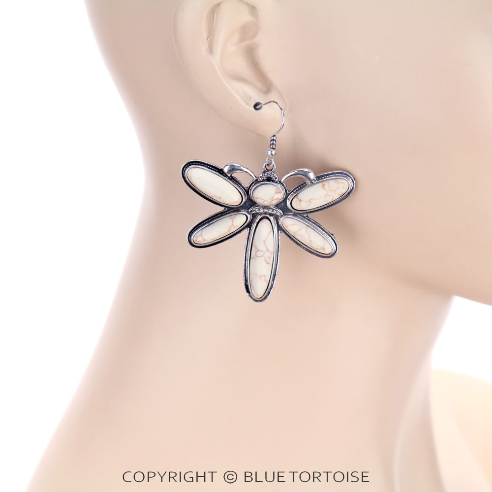 Dragonfly Stone Dangle Earrings - Image 2