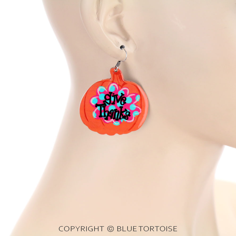 Pumpkin Printed Metal Dangle Earrings - Image 2