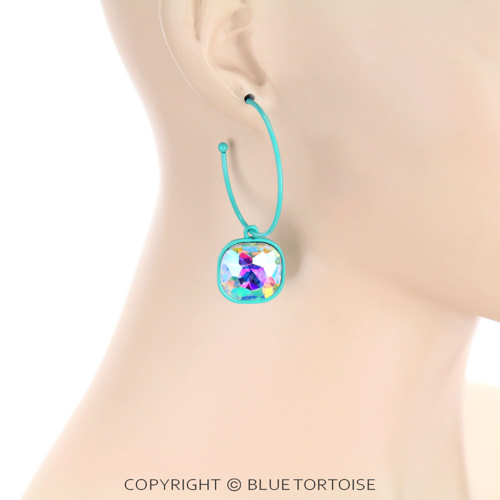 Glass Stone Dangle Hoop Earrings - Image 2