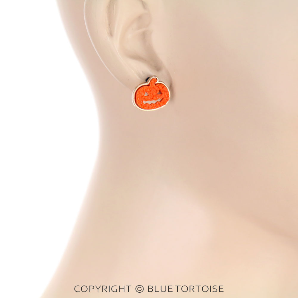 Halloween Pumpkin Druzy Stone Stud Earrings - Image 2