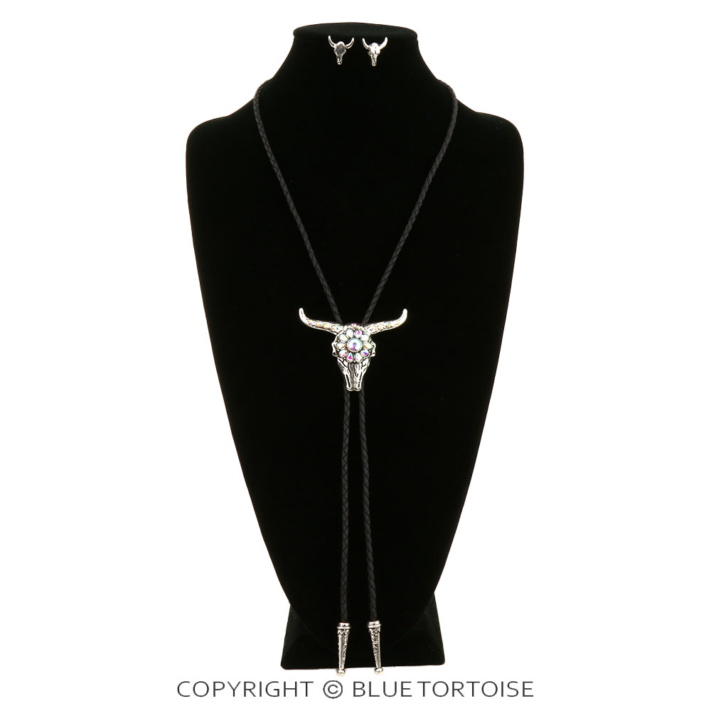 Western Steer Skull Bolo Necklace Set - Image 2
