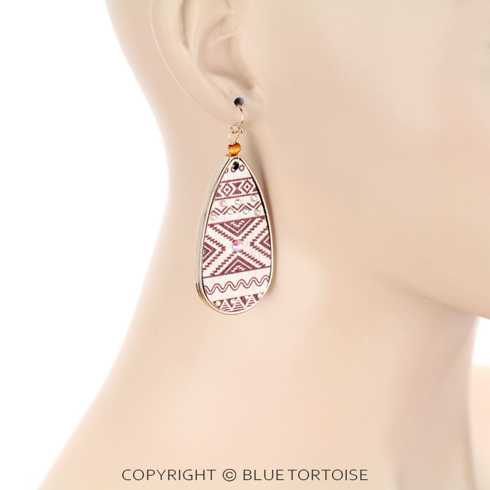 Aztec Pattern Wood Dangle Earrings - Image 2