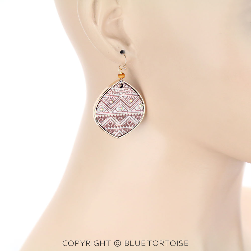 Aztec Pattern Wood Dangle Earrings - Image 2