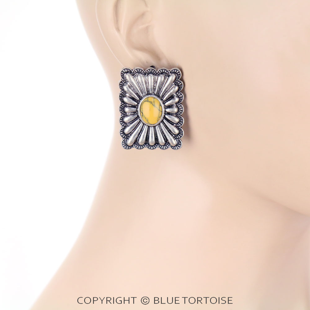Western Rectangle Concho Stud Earrings - Image 2