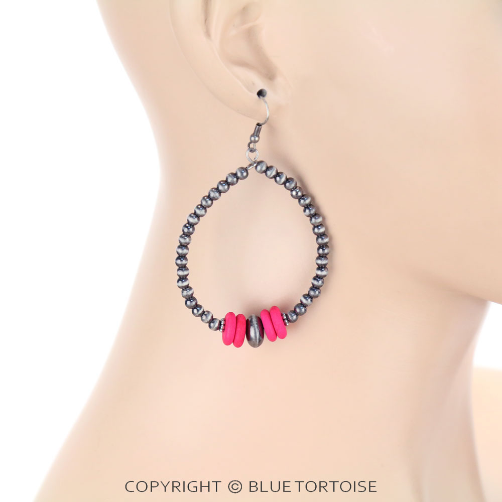 Navajo Style Beaded Hoop Dangle Earrings - Image 2