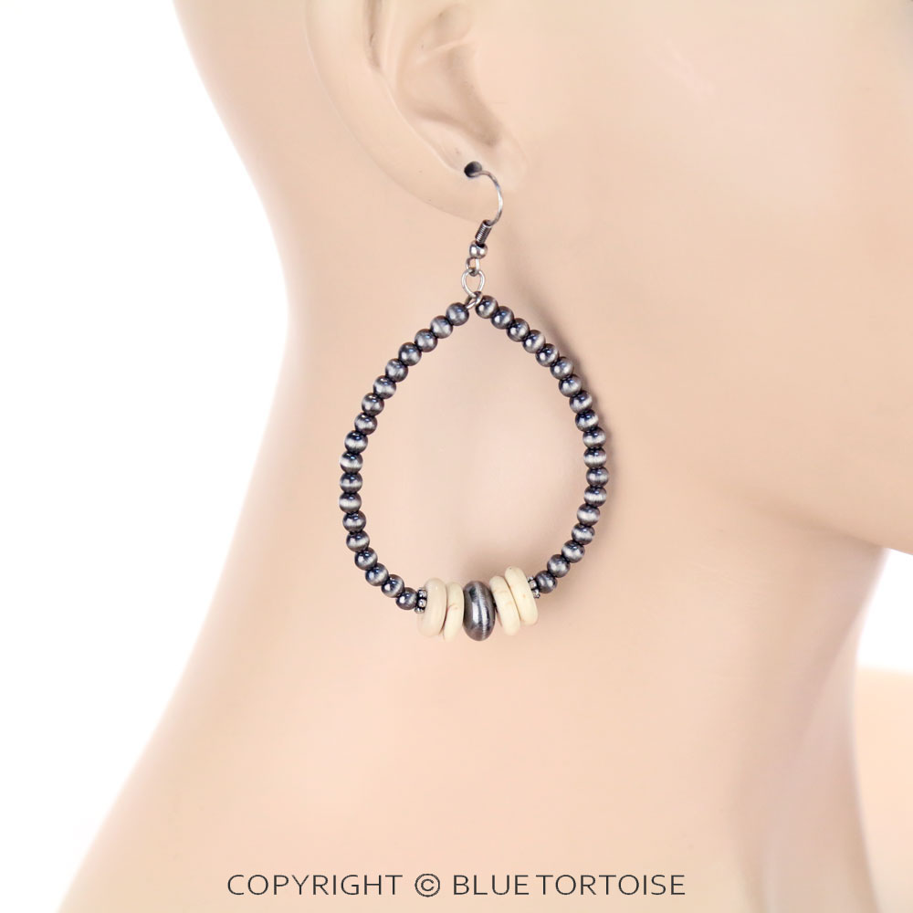 Navajo Style Beaded Hoop Dangle Earrings - Image 2