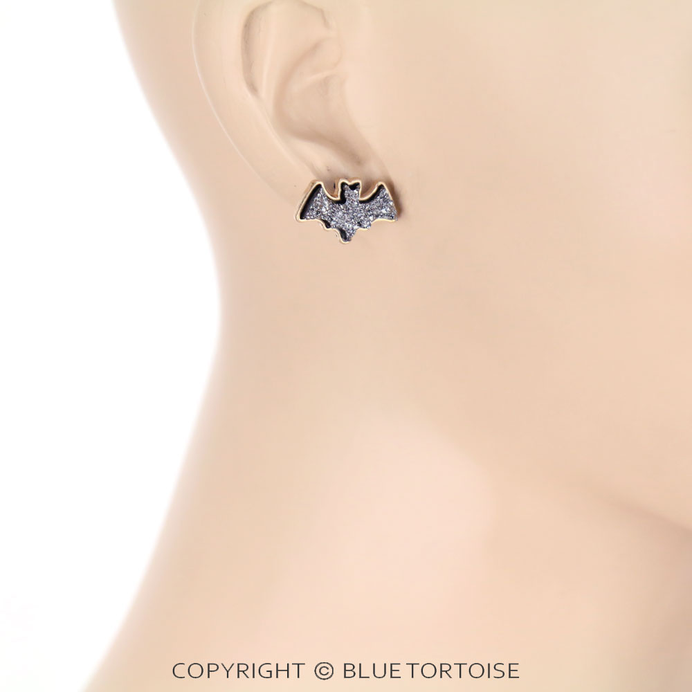 Halloween Bat Druzy Stone Stud Earrings - Image 2