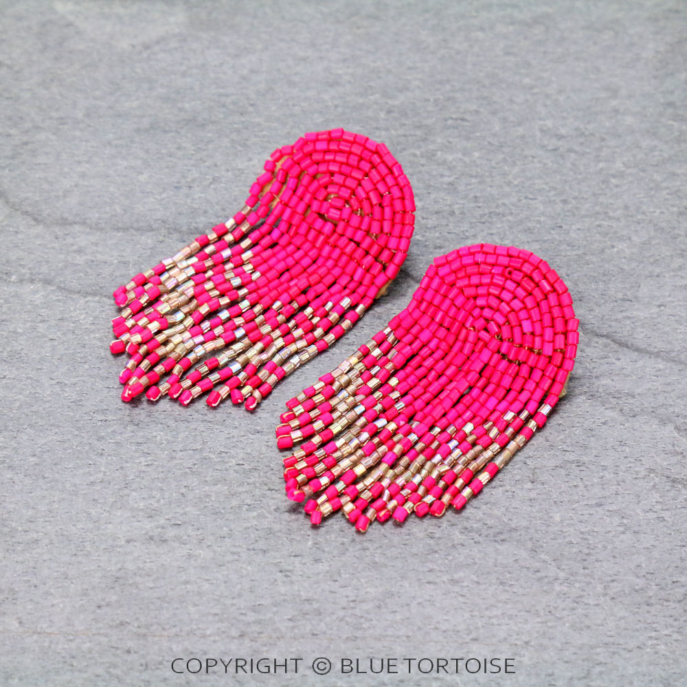 Seed Bead Tassel Stud Earrings