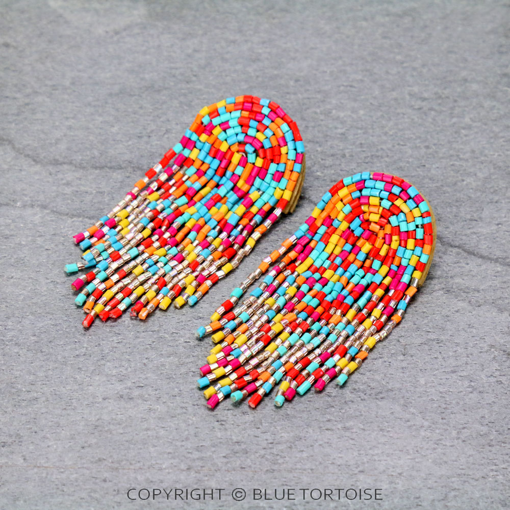 Seed Bead Tassel Stud Earrings