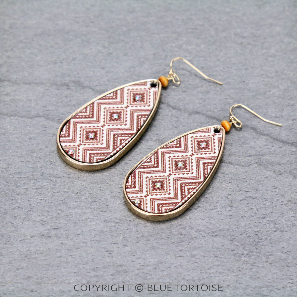 Aztec Pattern Wood Dangle Earrings