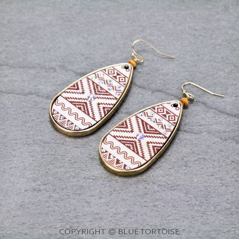 Aztec Pattern Wood Dangle Earrings