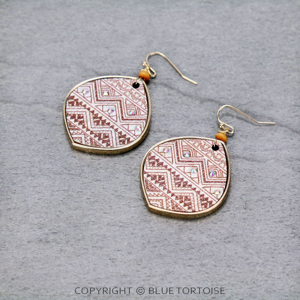 Aztec Pattern Wood Dangle Earrings