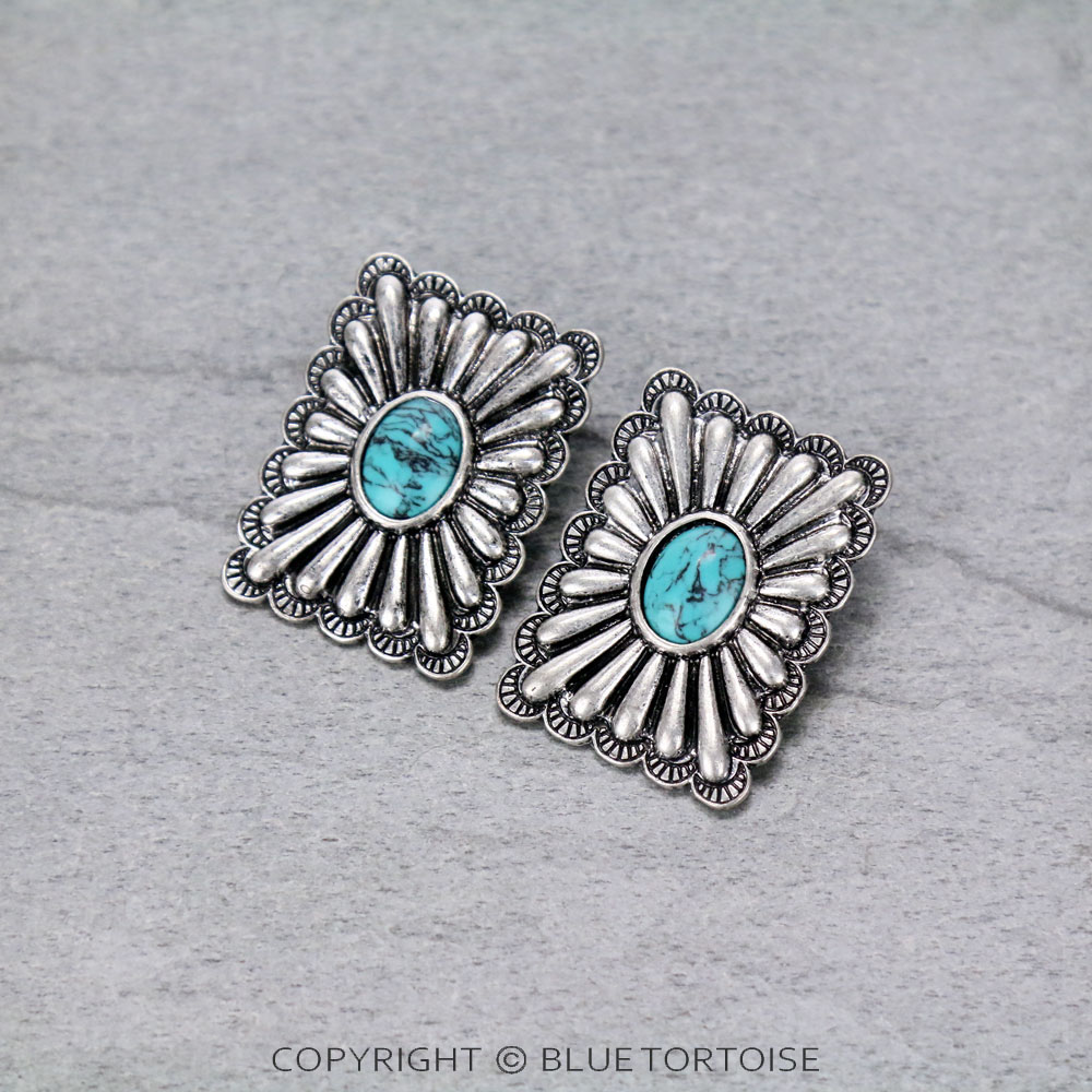 Western Rectangle Concho Stud Earrings