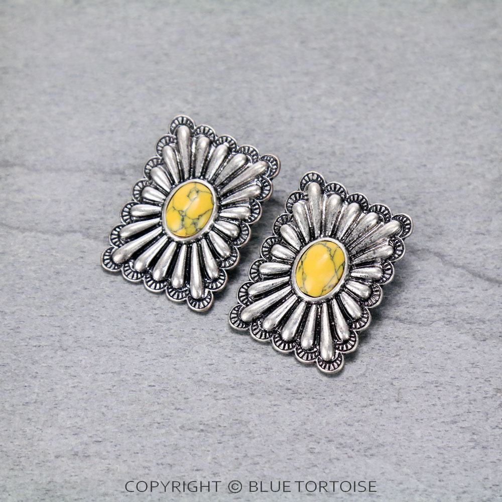 Western Rectangle Concho Stud Earrings