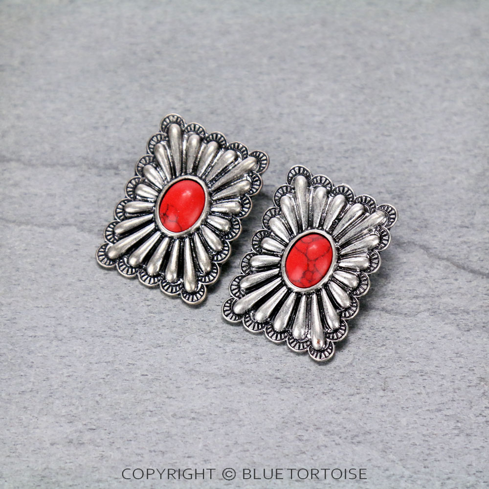 Western Rectangle Concho Stud Earrings