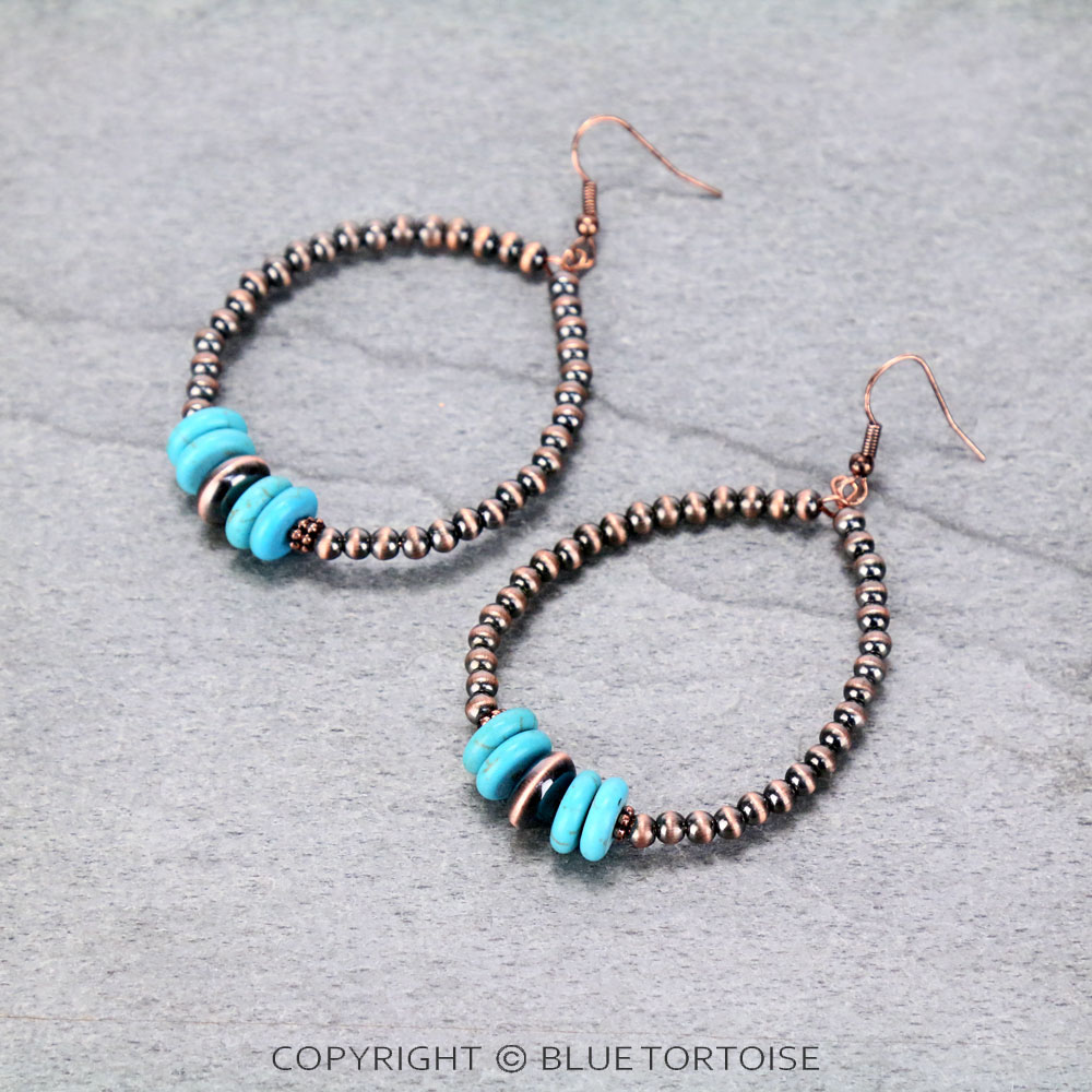 Navajo Style Beaded Hoop Dangle Earrings