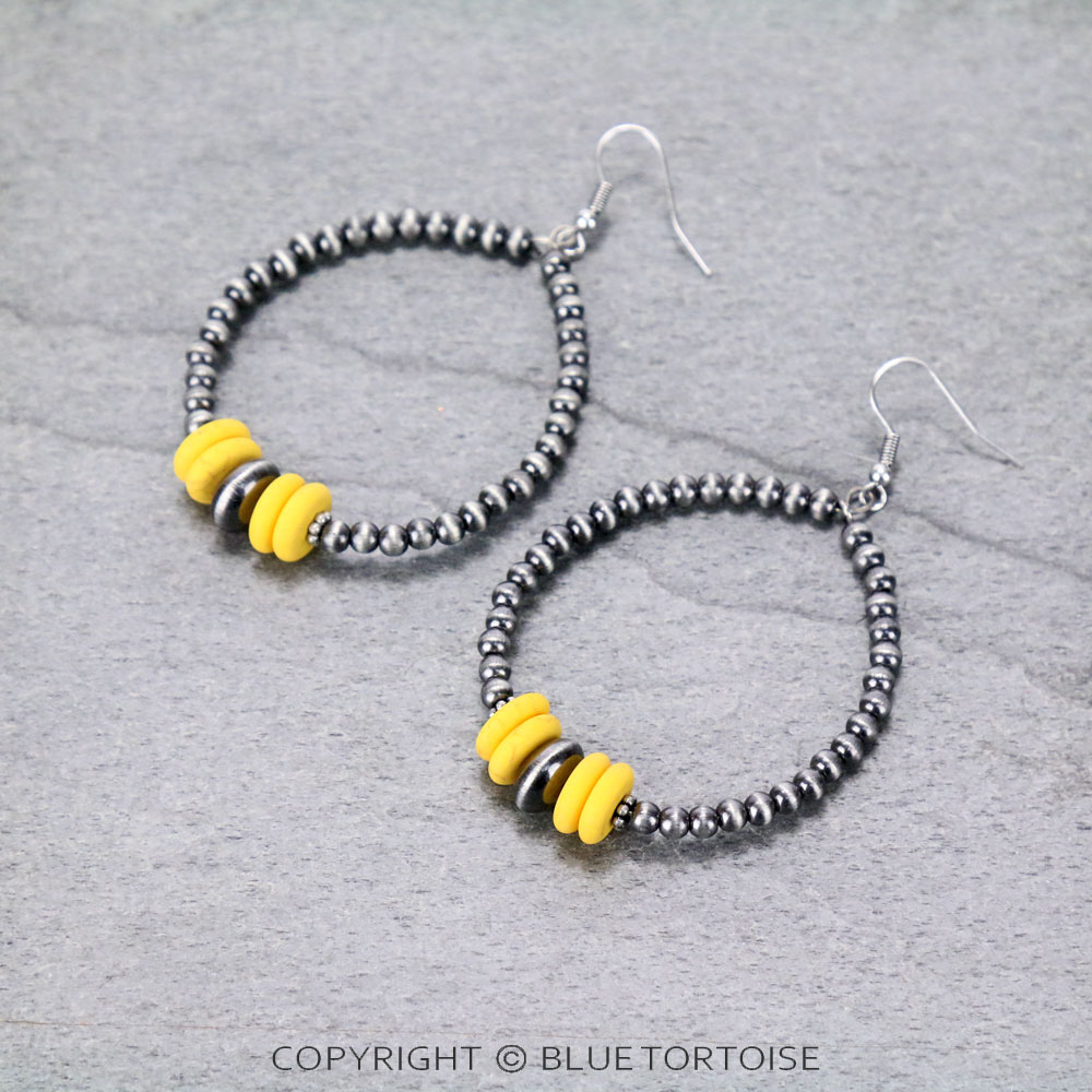Navajo Style Beaded Hoop Dangle Earrings