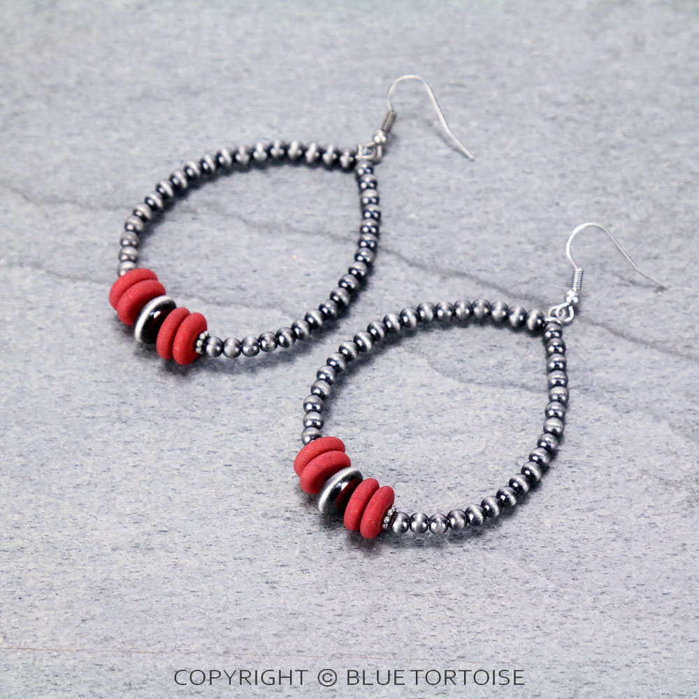 Navajo Style Beaded Hoop Dangle Earrings