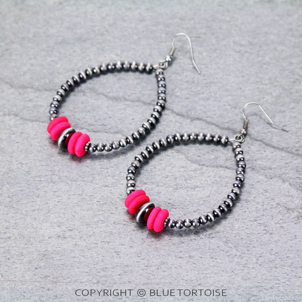 Navajo Style Beaded Hoop Dangle Earrings