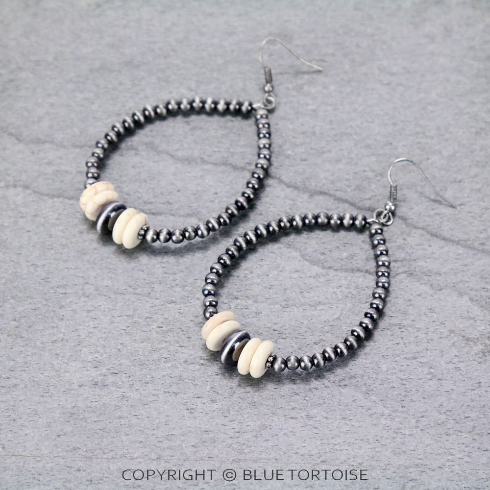 Navajo Style Beaded Hoop Dangle Earrings