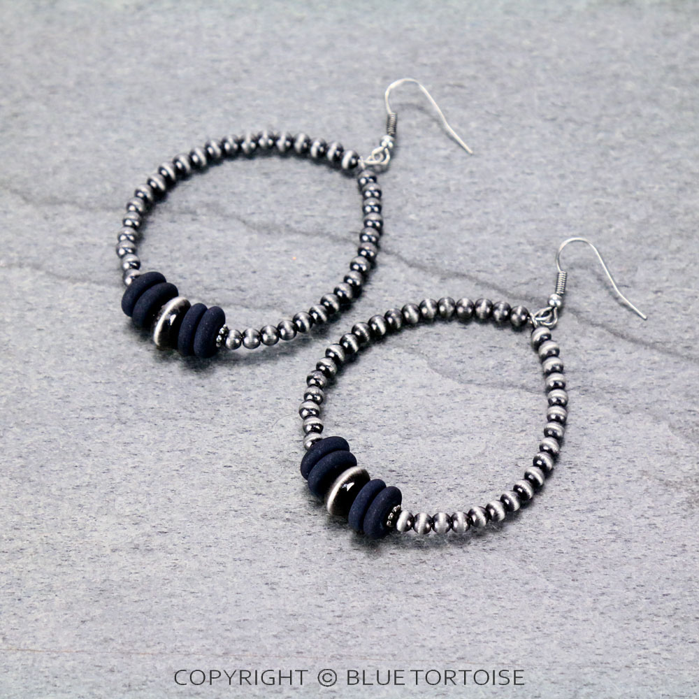 Navajo Style Beaded Hoop Dangle Earrings