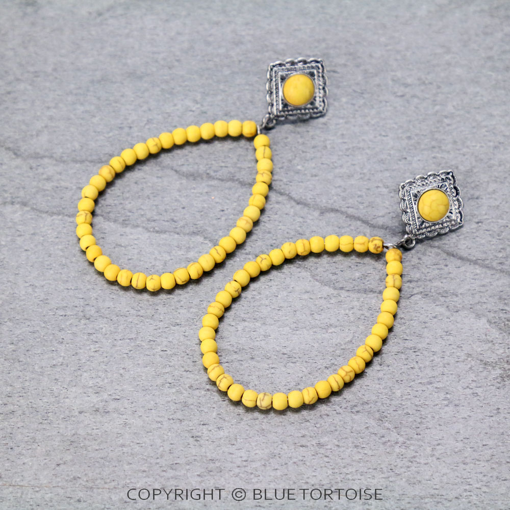 Stone Beaded Teardrop with Concho Stud Earrings