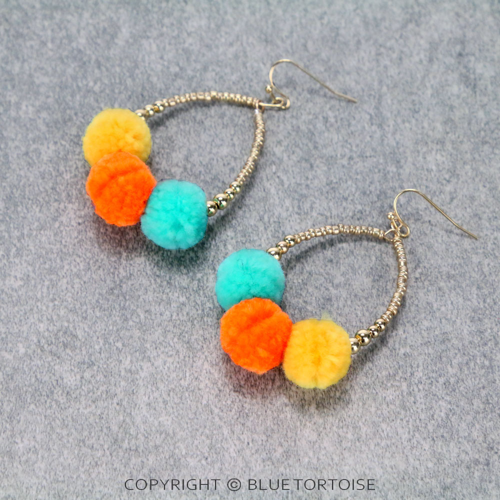 Pompom Teardrop Dangle Earrings