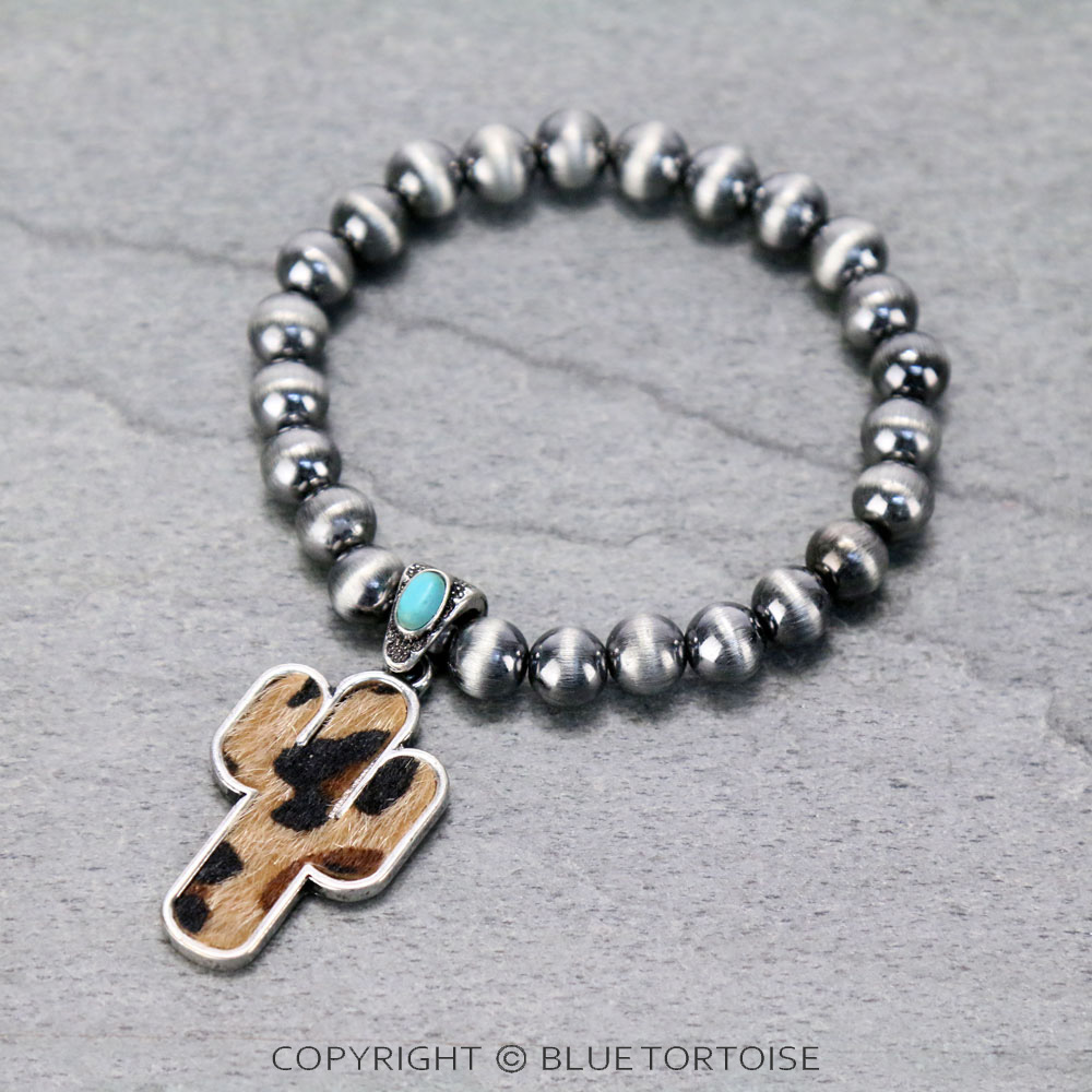 Genuine Leather Cactus Fur Stretch Bracelet