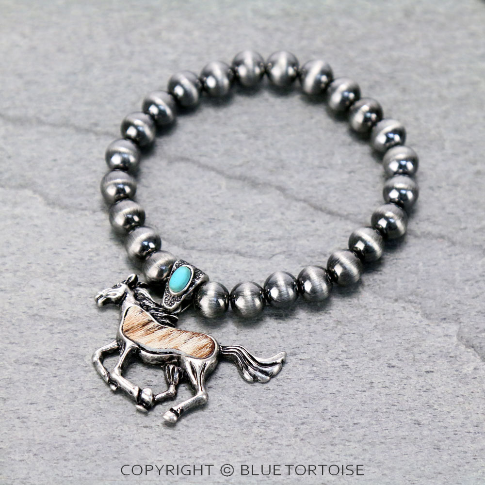 Genuine Leather Running Horse Fur Stretch Bracelet