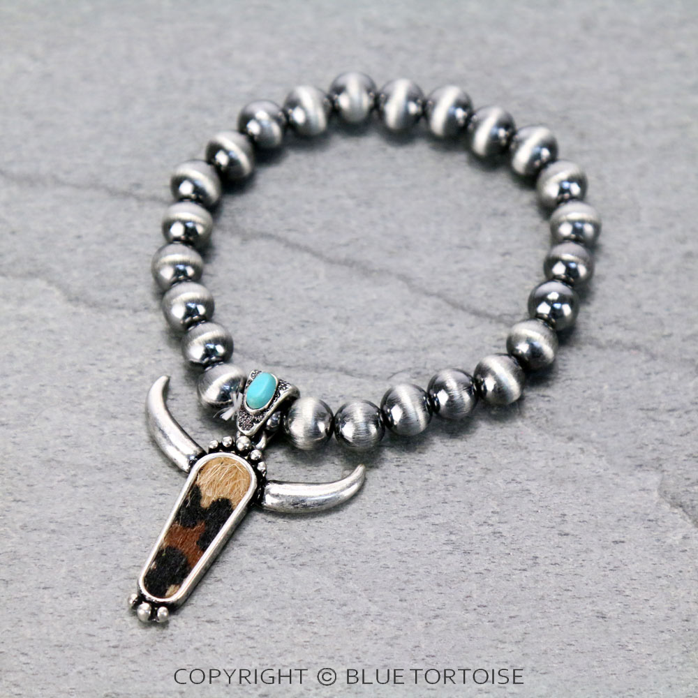 Genuine Leather Steer Head Fur Stretch Bracelet