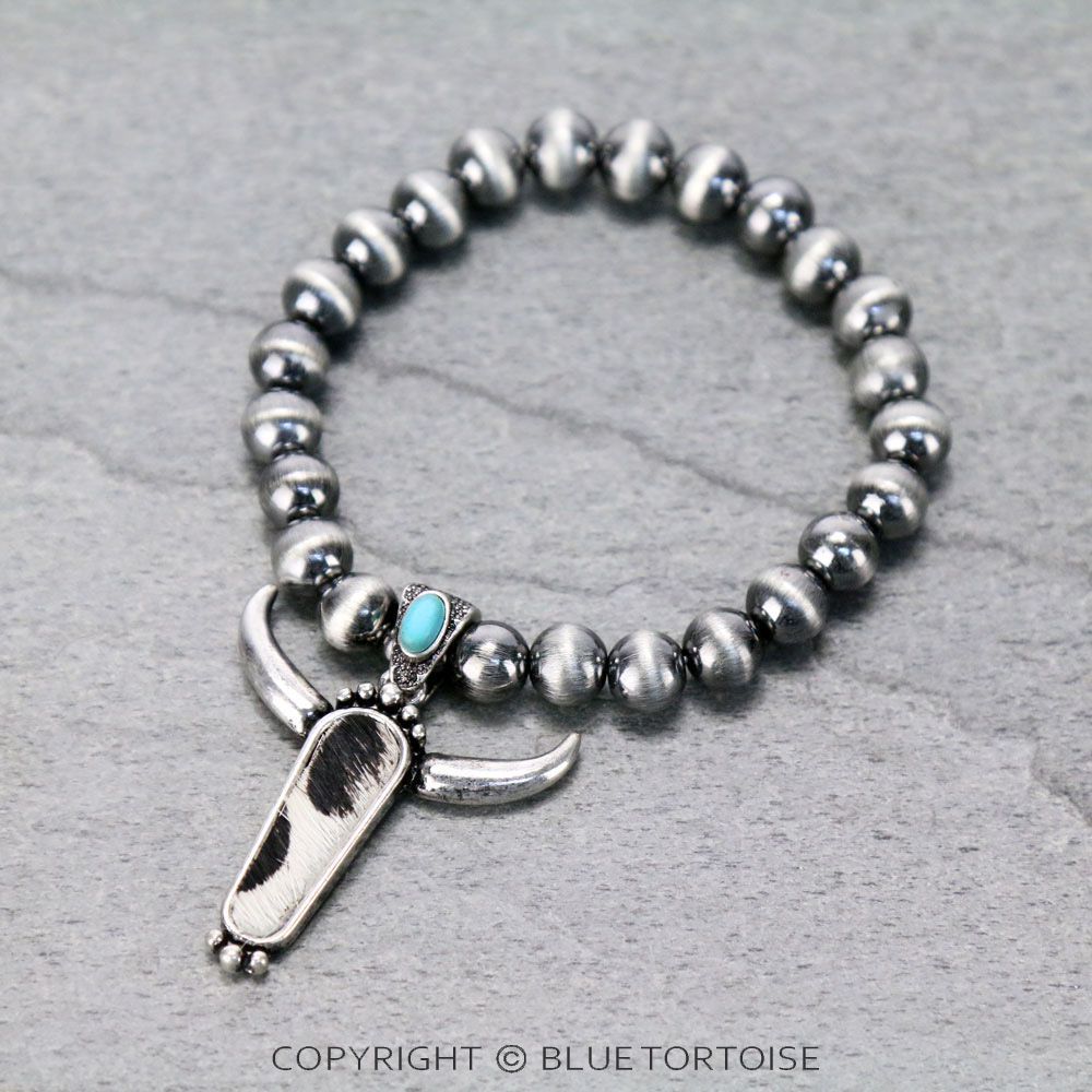 Genuine Leather Steer Head Fur Stretch Bracelet