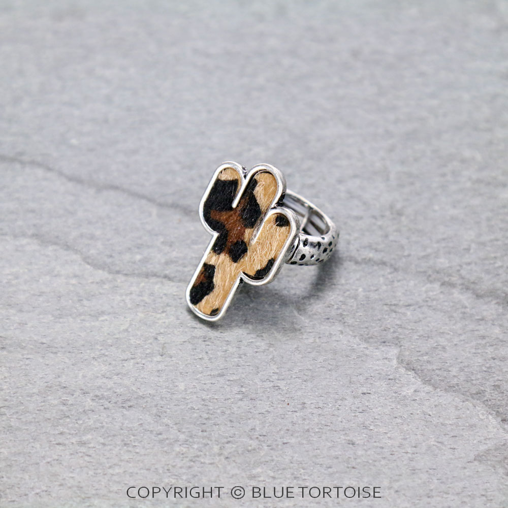 Genuine Leather Cactus Fur Stretch Ring - Image 2