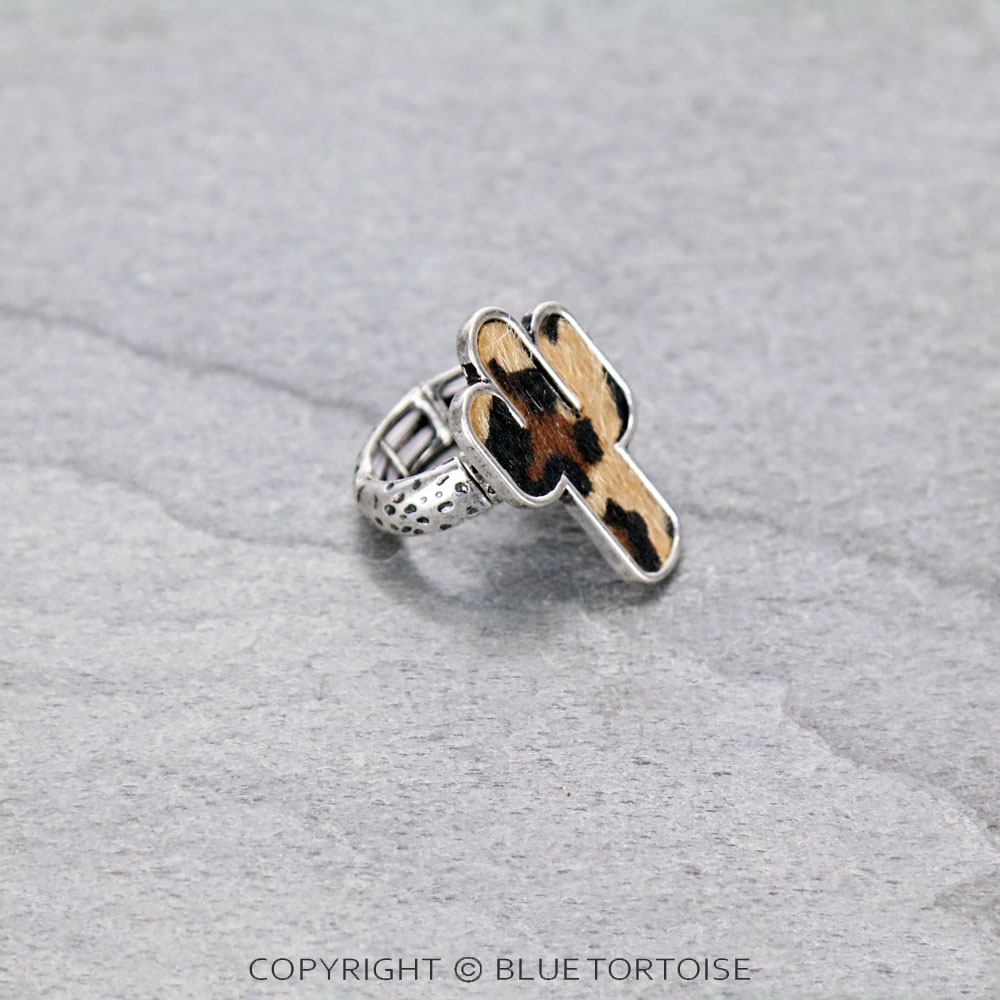 Genuine Leather Cactus Fur Stretch Ring - Image 3