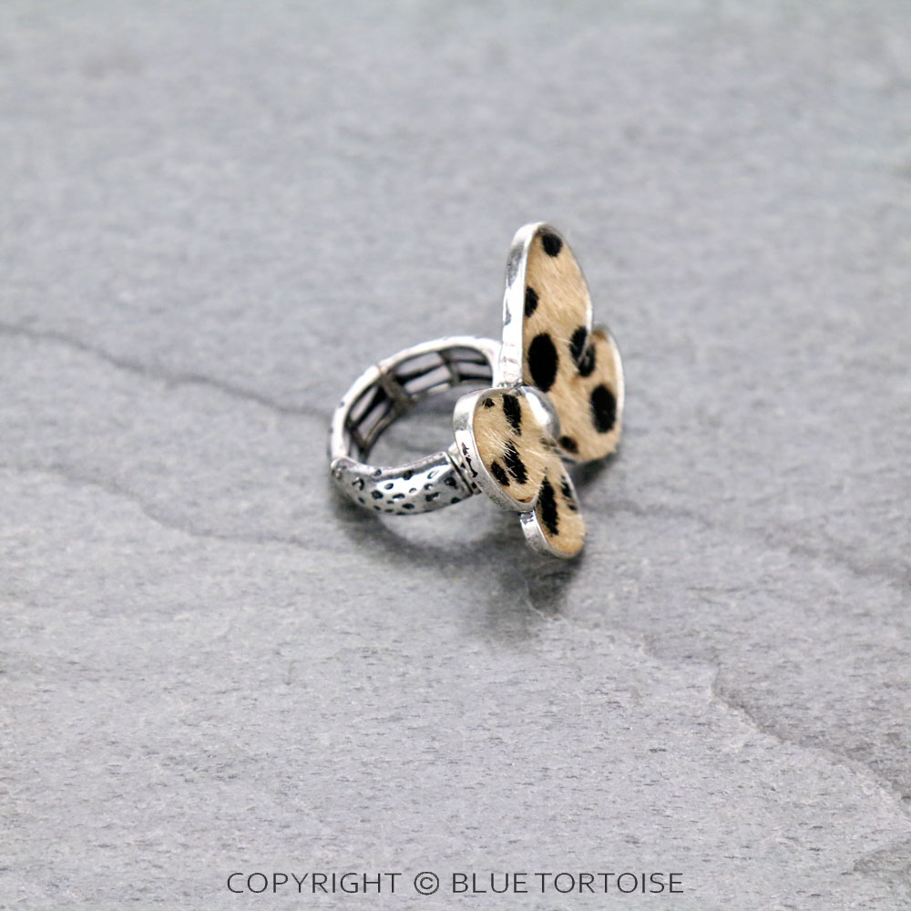 Genuine Leather Butterfly Fur Stretch Ring - Image 3