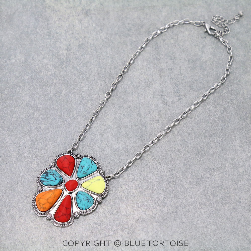 Western Concho Stone Pendant Necklace