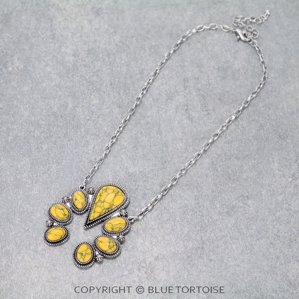 Western Squash Blossom Stone Pendant Necklace