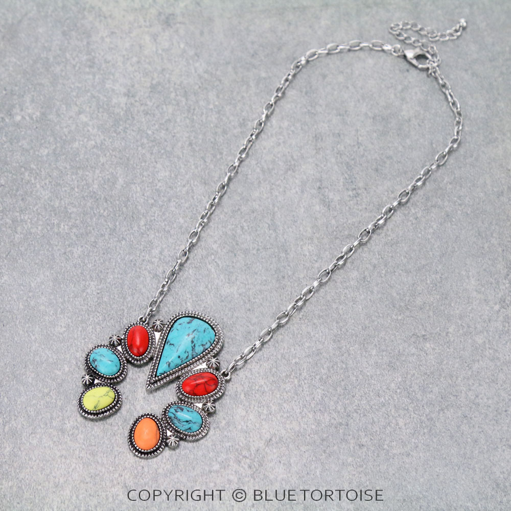 Western Squash Blossom Stone Pendant Necklace
