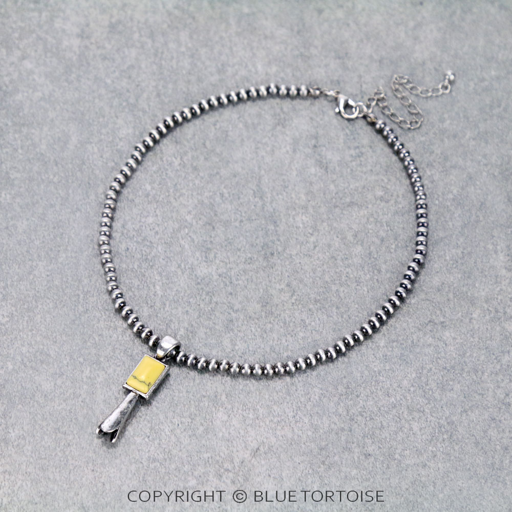 Navajo Style Bead with Single Squash Pendant Necklace