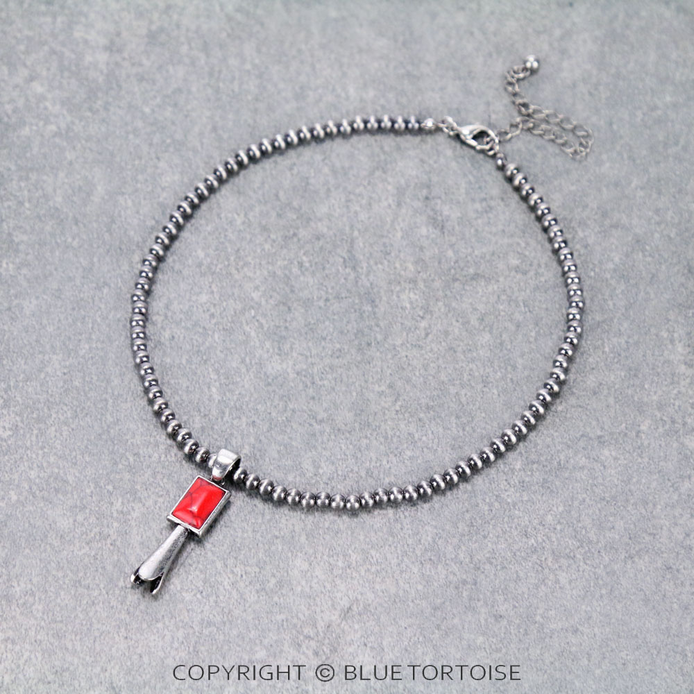 Navajo Style Bead with Single Squash Pendant Necklace
