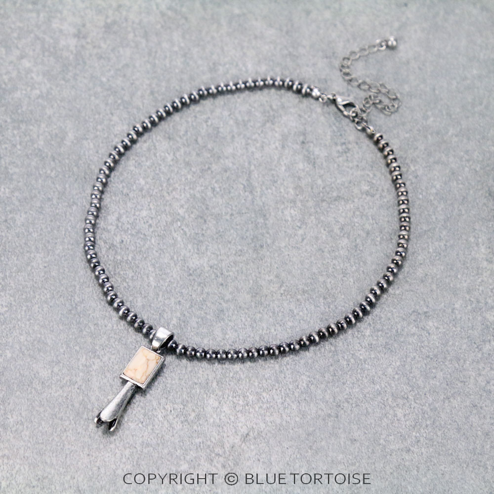 Navajo Style Bead with Single Squash Pendant Necklace