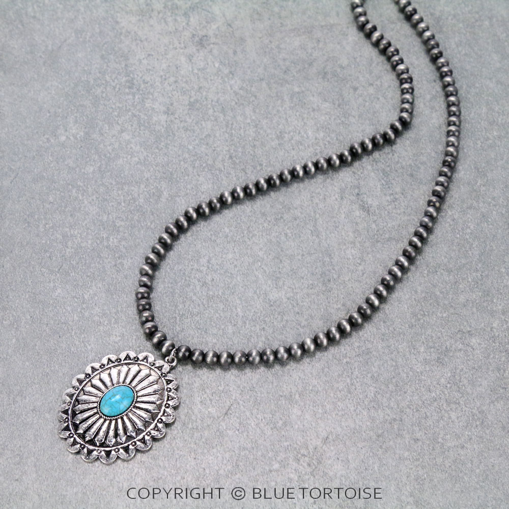 Navajo Style Bead with Concho Pendant Necklace