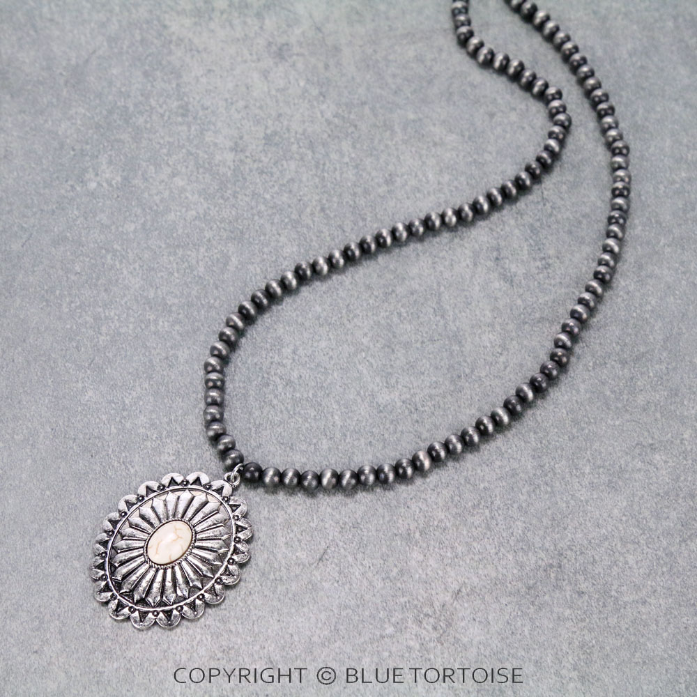 Navajo Style Bead with Concho Pendant Necklace