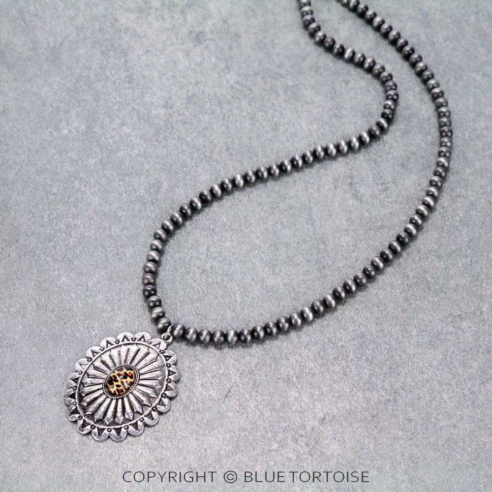 Navajo Style Bead with Concho Pendant Necklace