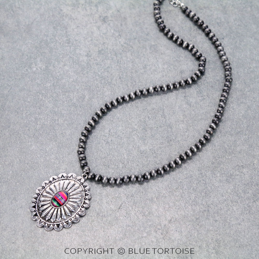 Navajo Style Bead with Concho Pendant Necklace