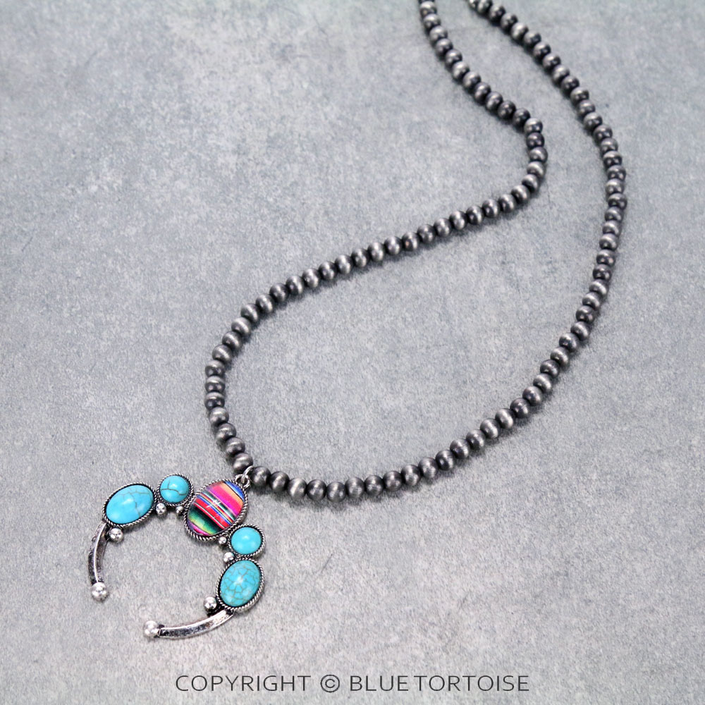 Navajo Style Bead with Squash Blossom Pendant Necklace